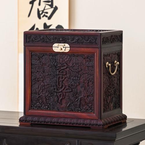 小叶紫檀松寿云纹龙箱明清仿古首饰珠宝百宝箱实木雕刻红木收纳盒